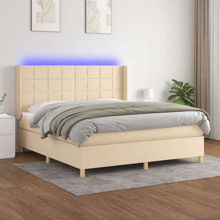 Letto a Molle con Materasso e LED Crema 180x200 cm in Tessuto 3138898