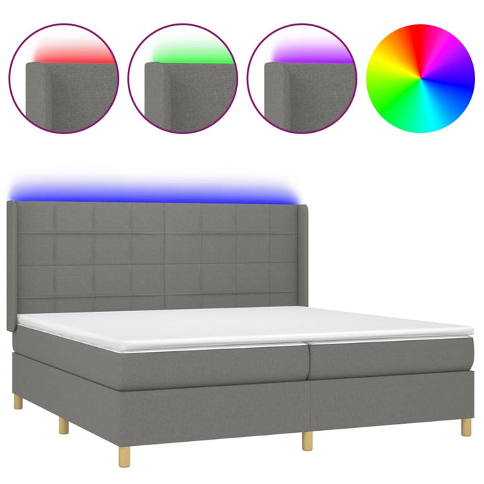 Letto a Molle Materasso e LED Grigio Scuro 200x200cm in Tessuto 3138902