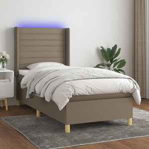 Letto a Molle con Materasso e LED Tortora 100x200cm in Tessuto 3138937