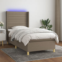Letto a Molle con Materasso e LED Tortora 100x200cm in Tessuto 3138937