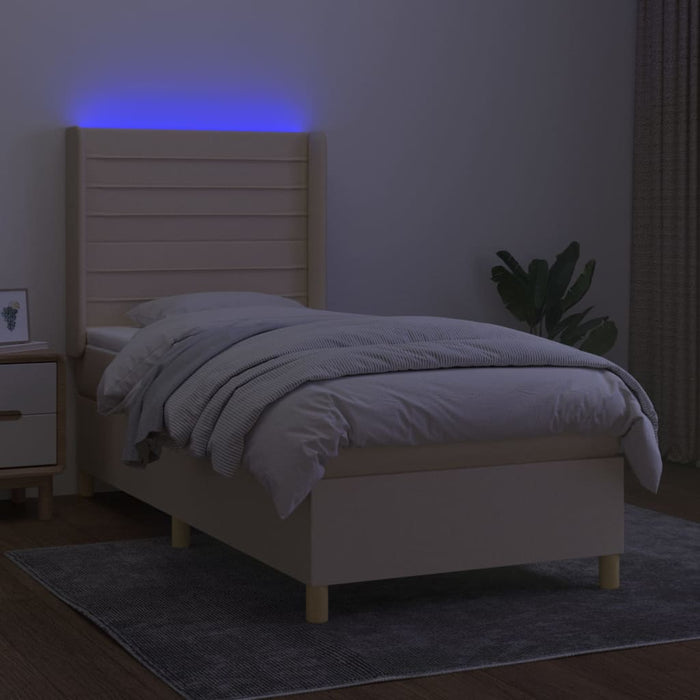 Letto a Molle con Materasso e LED Crema 100x200cm in Tessuto 3138938