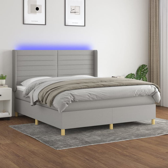 Letto a Molle Materasso e LED Grigio Chiaro 160x200 cm Tessuto 3138965