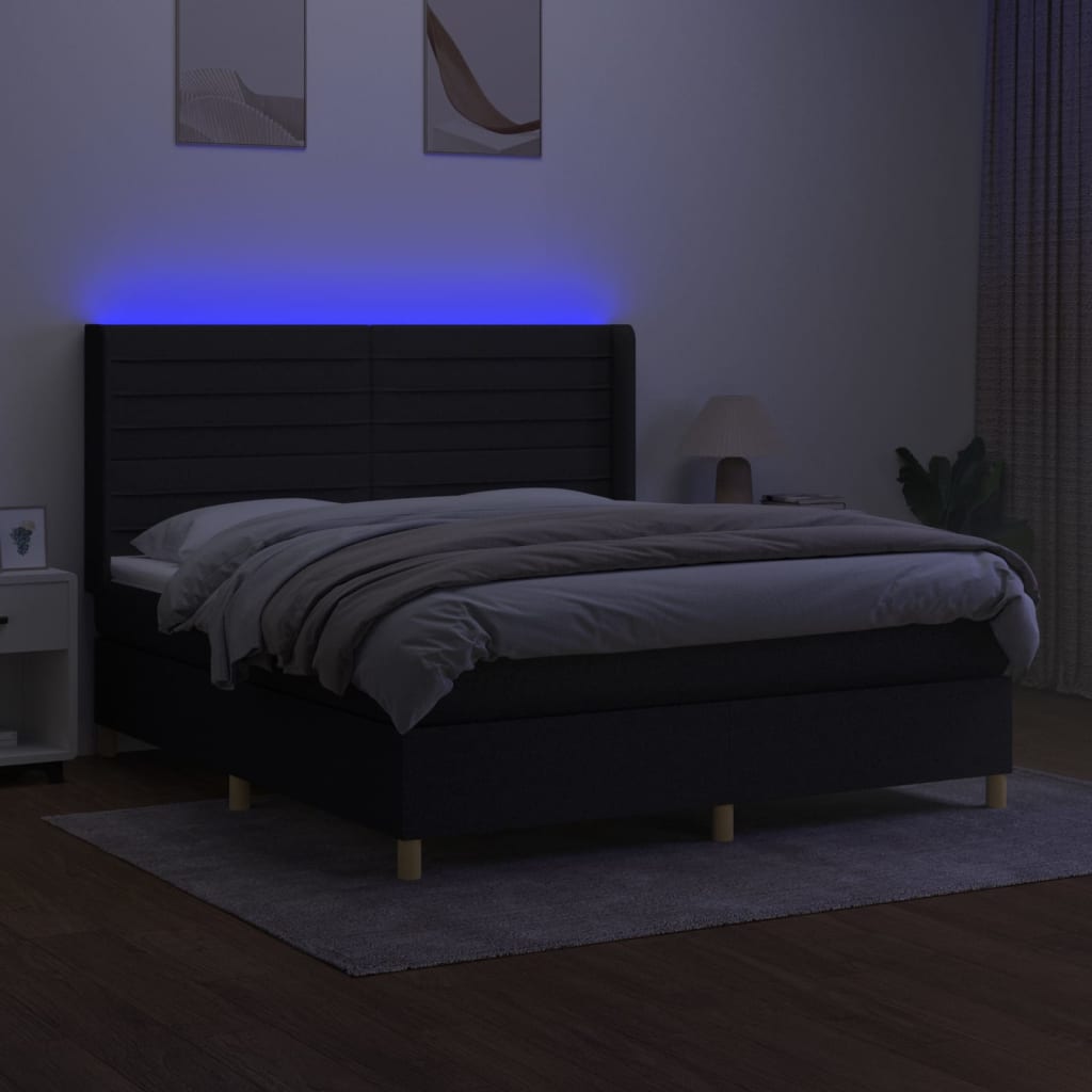 Letto a Molle con Materasso e LED Nero 160x200 cm in Tessuto 3138967