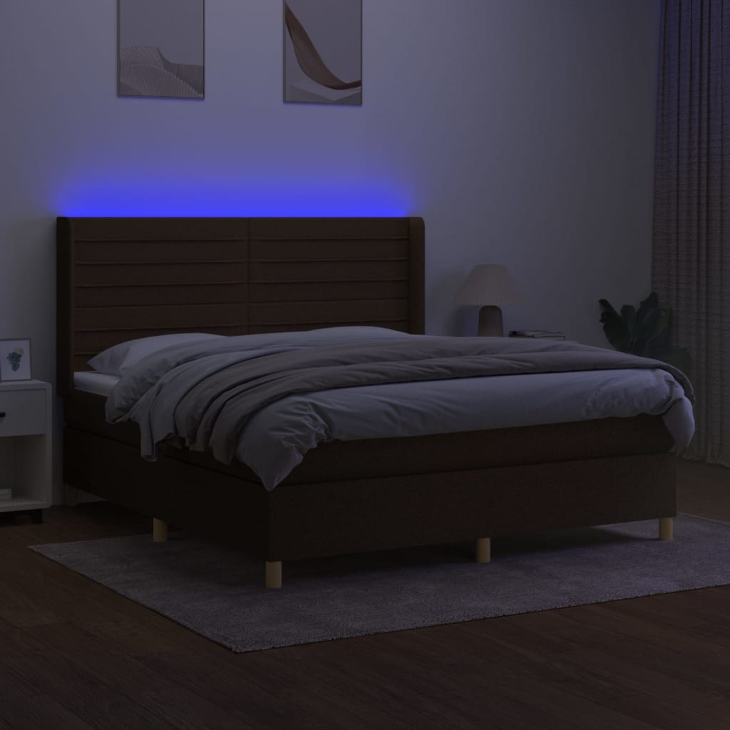 Letto a Molle Materasso e LED Marrone Scuro 160x200 cm Tessuto 3138968