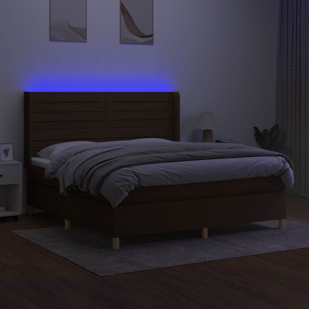 vidaXL Letto a Molle Materasso e LED MarroneScuro 180x200cm in Tessuto