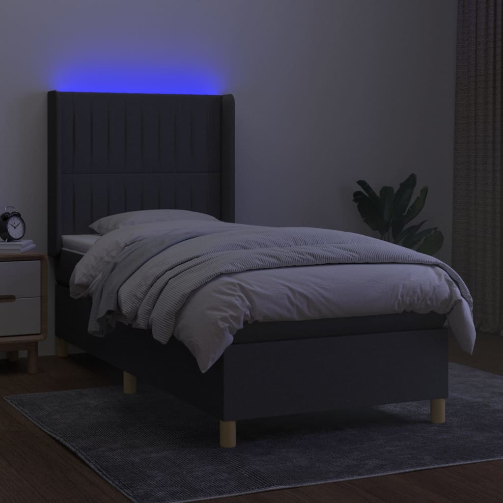 Letto a Molle Materasso e LED Grigio Scuro 80x200 cm in Tessuto 3138990