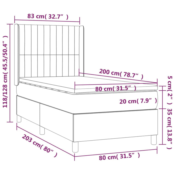 Letto a Molle con Materasso e LED-Struttura Letto con Materasso Crema 80x200 cm in Tessuto 321702