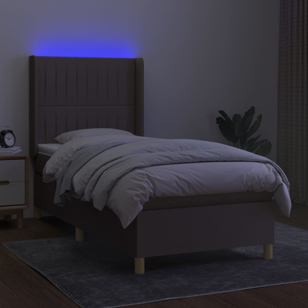 Letto a Molle con Materasso e LED Tortora 90x200 cm in Tessuto 3139009