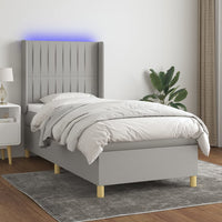 Letto a Molle Materasso e LED Grigio Chiaro 100x200 cm Tessutocod mxl 75392