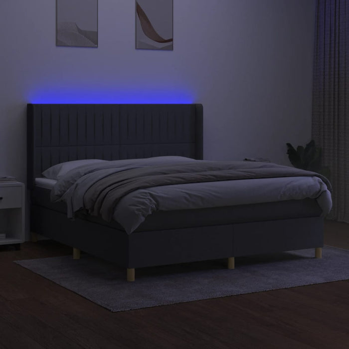 Letto a Molle Materasso e LED Grigio Scuro 160x200cm in Tessuto 3139046