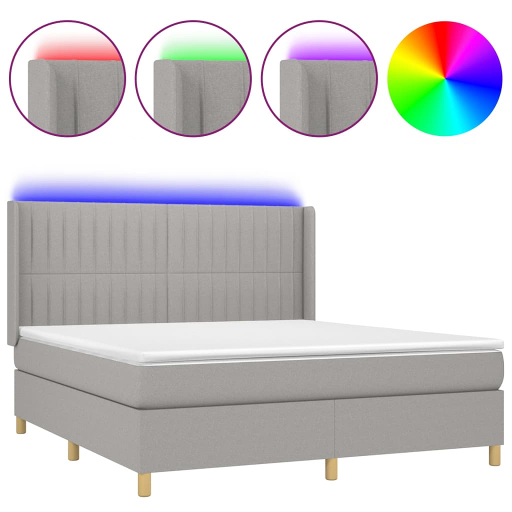 Letto a Molle Materasso e LED Grigio Chiaro 180x200 cm Tessuto 3139053