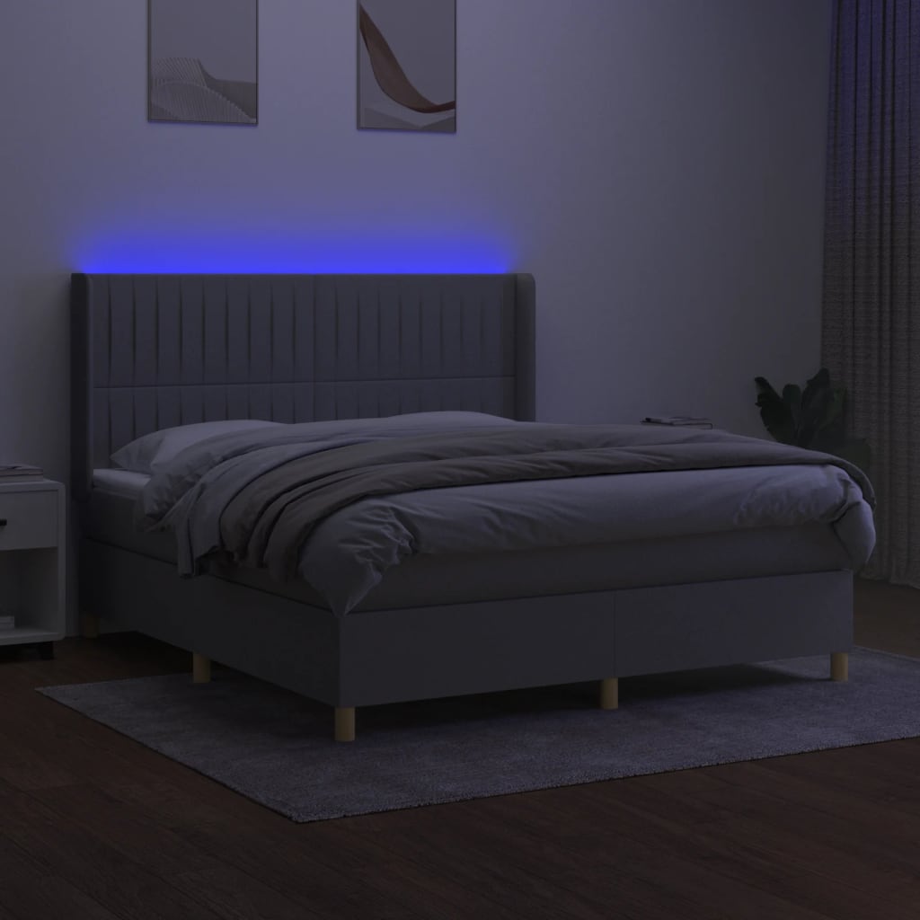 Letto a Molle Materasso e LED Grigio Chiaro 180x200 cm Tessuto 3139053