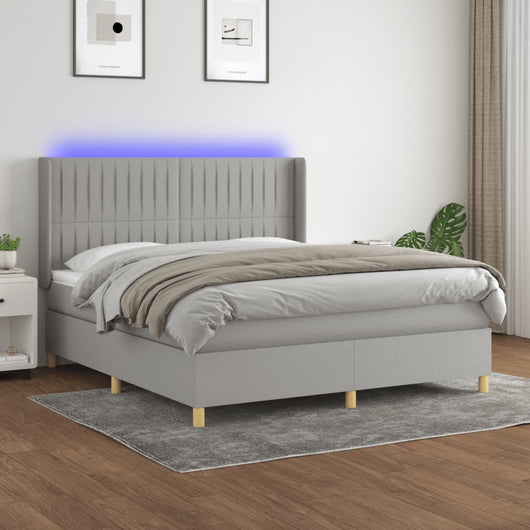 Letto a Molle Materasso e LED Grigio Chiaro 180x200 cm Tessuto 3139053