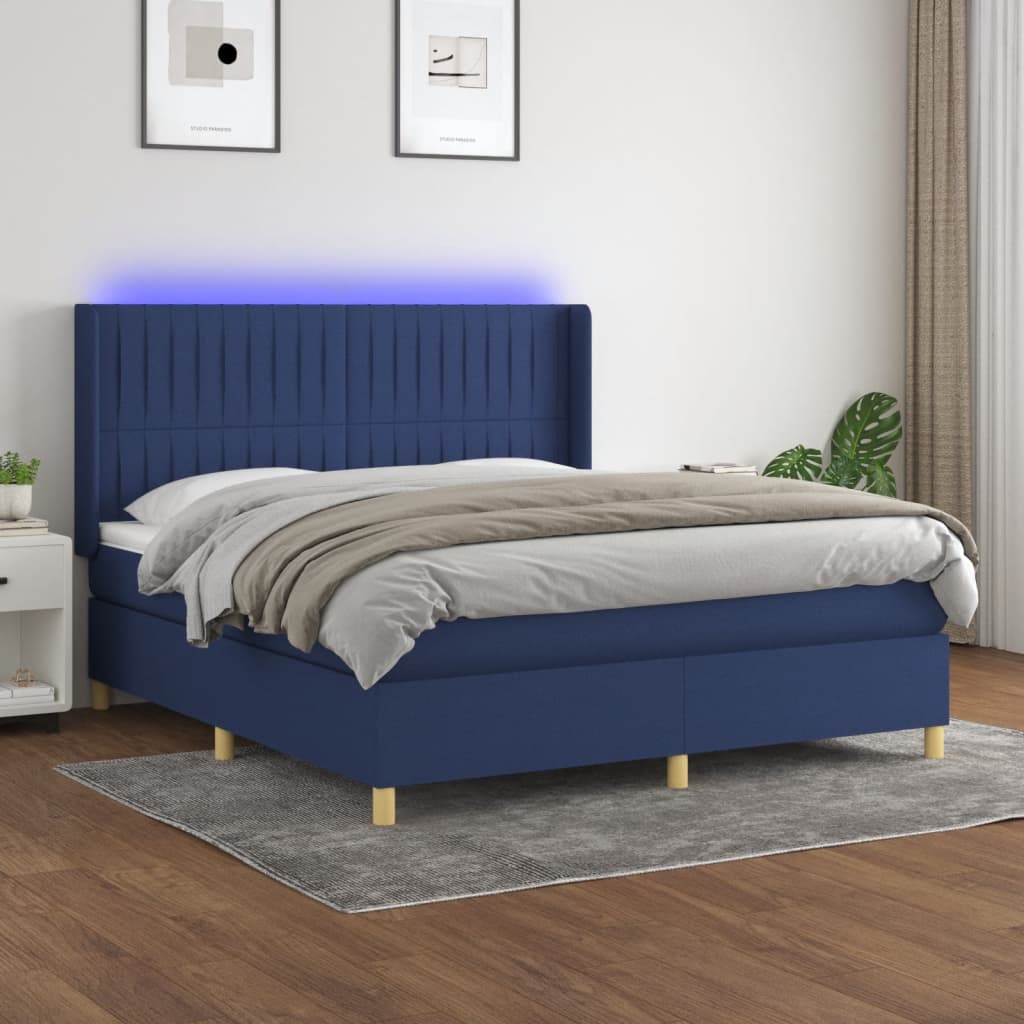 Letto a Molle con Materasso e LED Blu 180x200 cm in Tessutocod mxl 101111