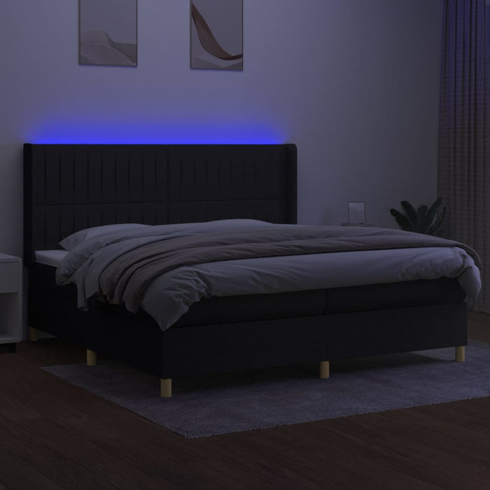 Letto a Molle Materasso e LED Nero 200x200cm in Tessuto 3139063