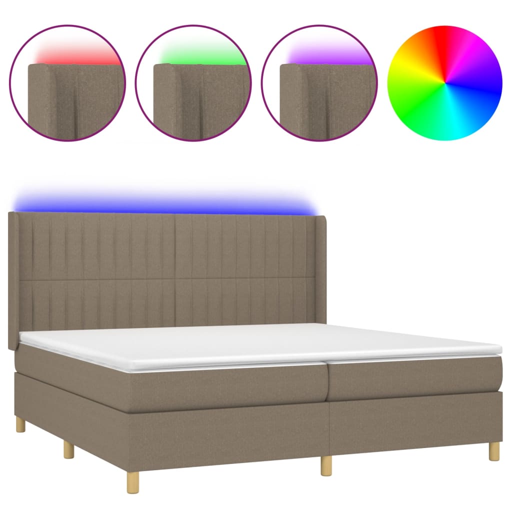 Letto a Molle Materasso e LED tortora 200x200cm in Tessuto 3139065