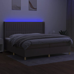 Letto a Molle Materasso e LED tortora 200x200cm in Tessuto 3139065