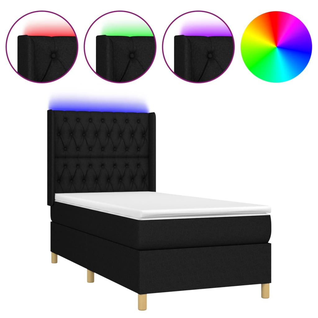 Letto a Molle con Materasso e LED Nero 80x200 cm in Tessuto 3139071