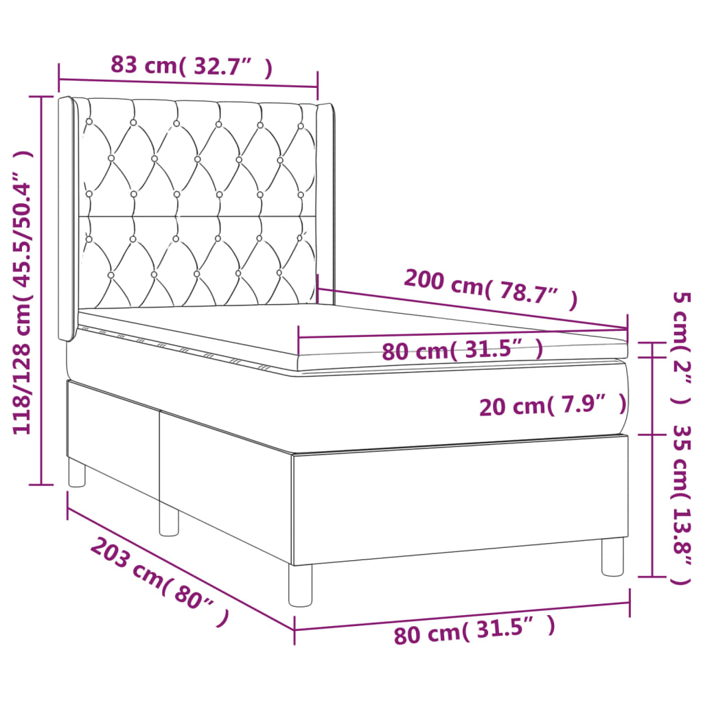Letto a Molle con Materasso e LED-Struttura Letto con Materasso Crema 80x200 cm in Tessuto 478557