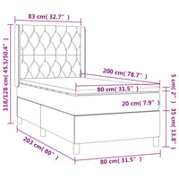 Letto a Molle con Materasso e LED-Struttura Letto con Materasso Crema 80x200 cm in Tessuto 478557
