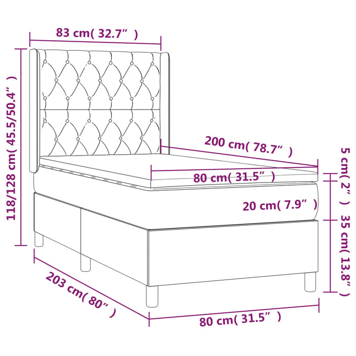 Letto a Molle con Materasso e LED-Struttura Letto con Materasso Crema 80x200 cm in Tessuto 478557