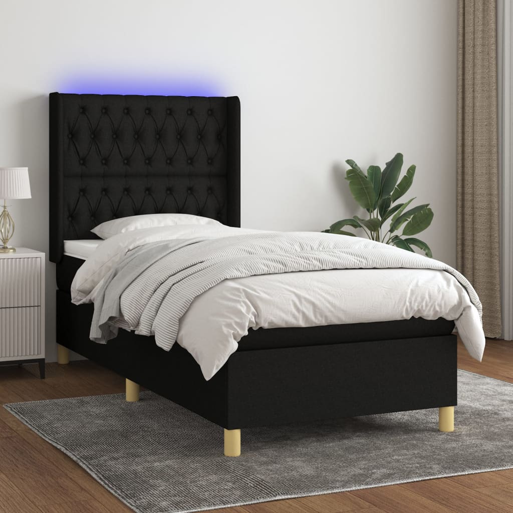 Letto a Molle con Materasso e LED Nero 90x200 cm in Tessuto 3139087