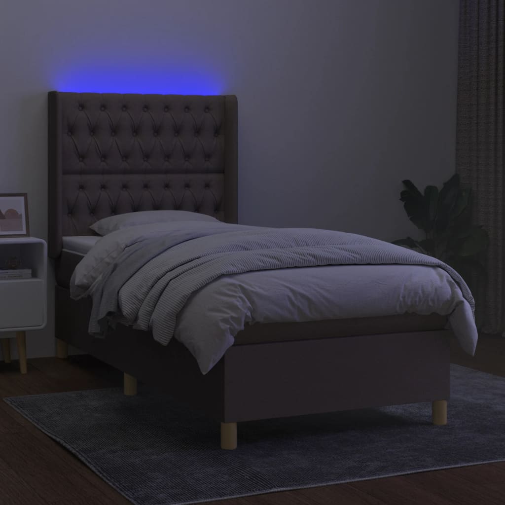 Letto a Molle con Materasso e LED Tortora 90x200 cm in Tessuto 3139089