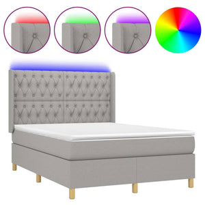 Letto a Molle Materasso e LED Grigio Chiaro 140x190 cm Tessuto 3139109