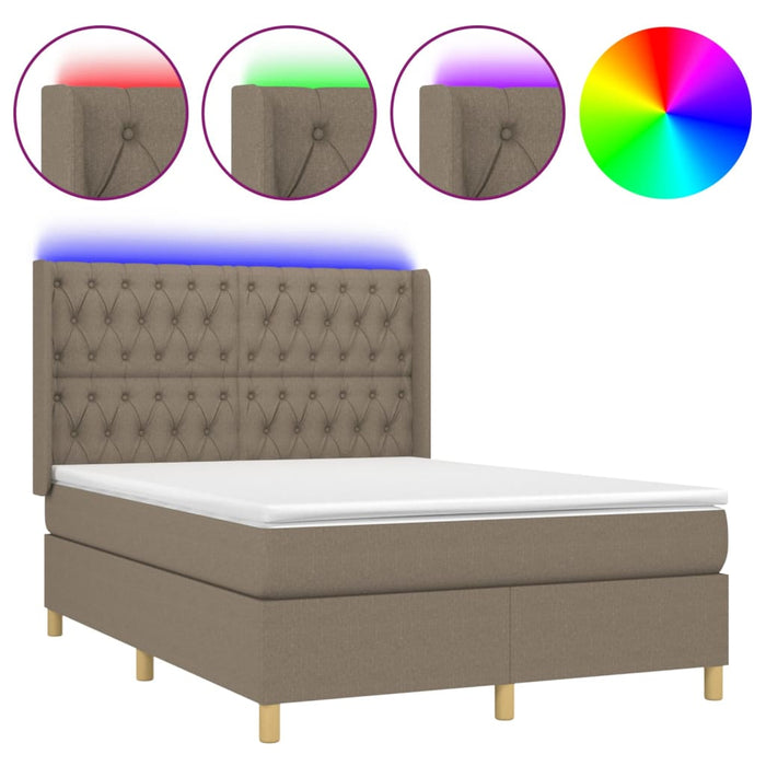 Letto a Molle con Materasso e LED Tortora 140x190 cm in Tessuto 3139113