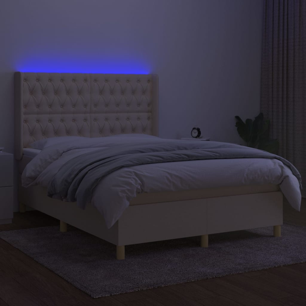 Letto a Molle con Materasso e LED Crema 140x190 cm in Tessuto 3139114
