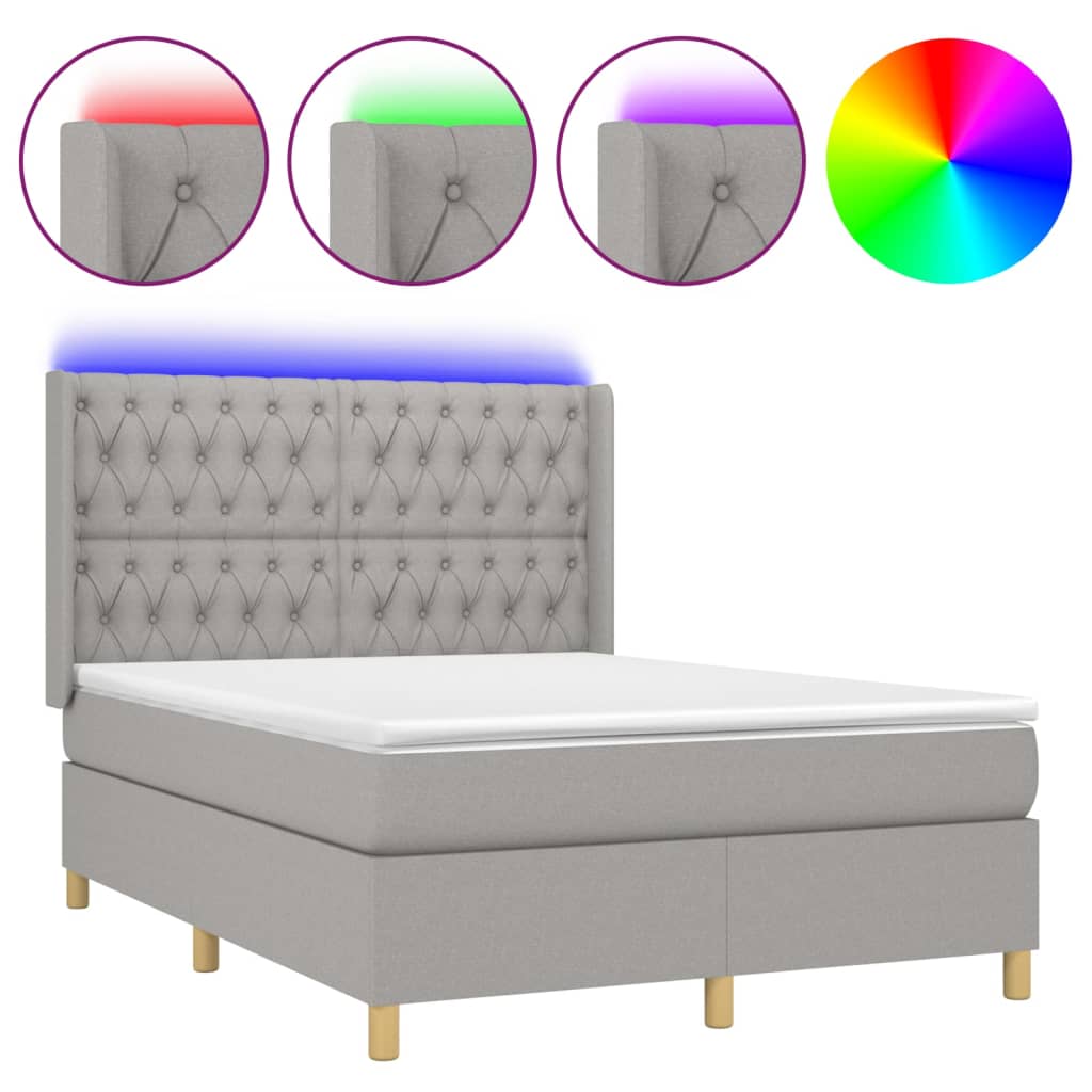 Letto a Molle Materasso e LED Grigio Chiaro 140x200 cm Tessutocod mxl 99384