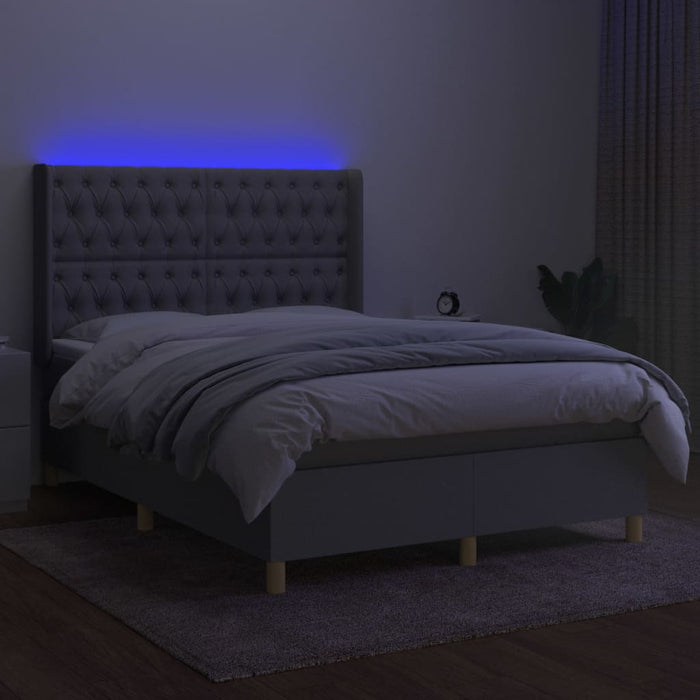 Letto a Molle Materasso e LED Grigio Chiaro 140x200 cm Tessuto 3139117