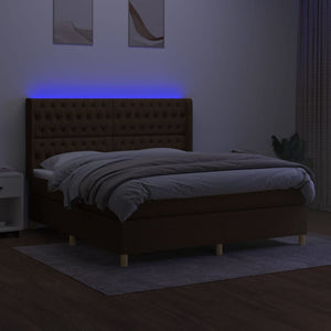 Letto a Molle Materasso e LED Marrone Scuro 160x200 cm Tessuto 3139128