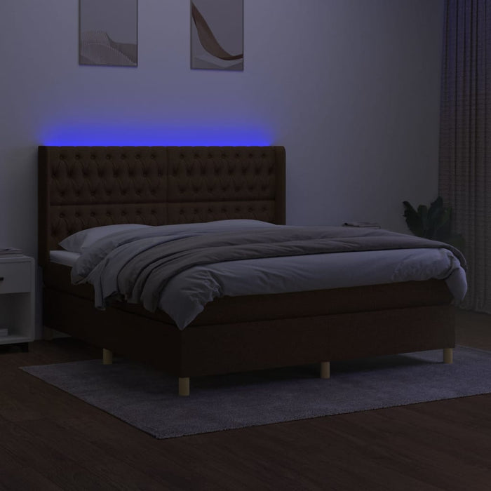 Letto a Molle Materasso e LED Marrone Scuro 160x200 cm Tessuto 3139128