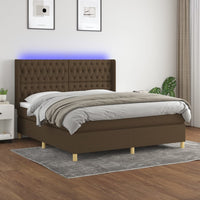 Letto a Molle Materasso e LED Marrone Scuro 160x200 cm Tessuto 3139128