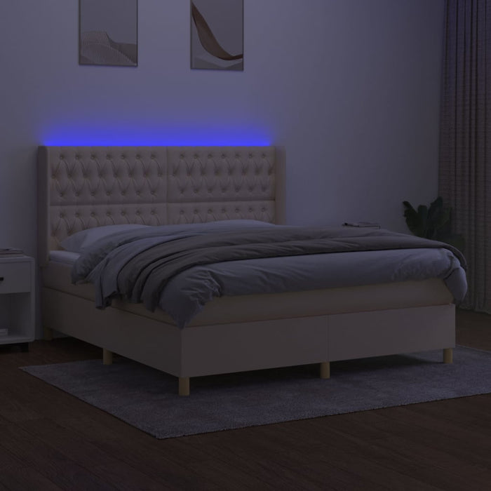 Letto a Molle con Materasso e LED Crema 160x200 cm in Tessuto
