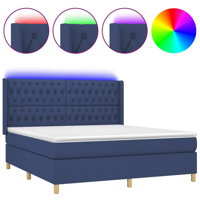 Letto a Molle con Materasso e LED Blu 160x200 cm in Tessuto cod mxl 73178