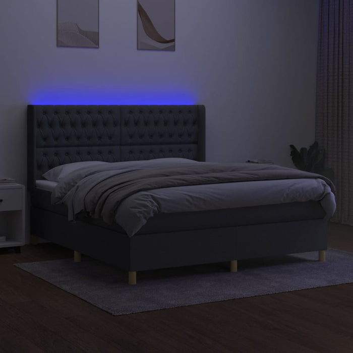 Letto a Molle Materasso e LED Grigio Scuro 180x200cm in Tessuto 3139134