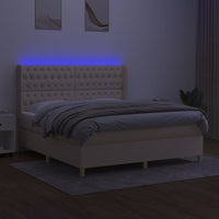 Letto a Molle con Materasso e LED Crema 180x200 cm in Tessuto 3139138