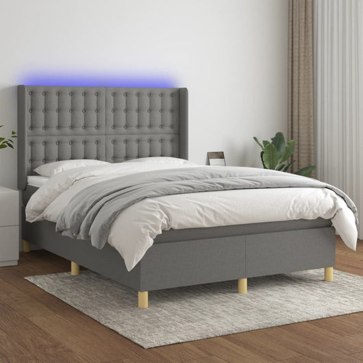Letto a Molle Materasso e LED Grigio Scuro 140x190cm in Tessutocod mxl 123337