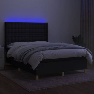 Letto a Molle con Materasso e LED Nero 140x190 cm in Tessuto 3139191