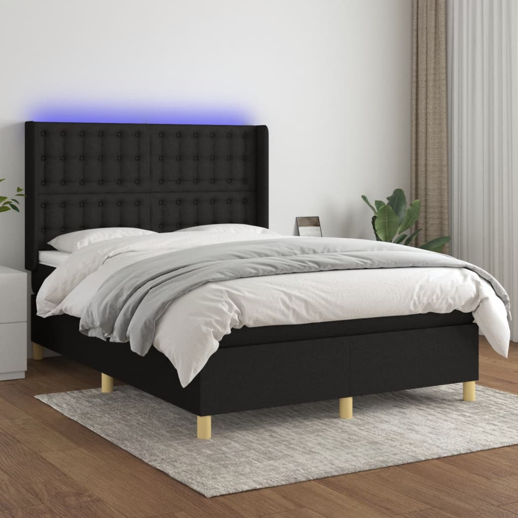 Letto a Molle con Materasso e LED Nero 140x190 cm in Tessuto 3139191