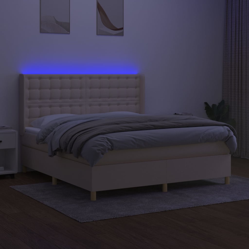 Letto a Molle con Materasso e LED Crema 160x200 cm in Tessuto 3139210