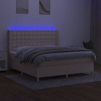 Letto a Molle con Materasso e LED Crema 160x200 cm in Tessuto 3139210