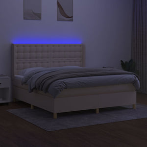 Letto a Molle con Materasso e LED Crema 160x200 cm in Tessuto 3139210