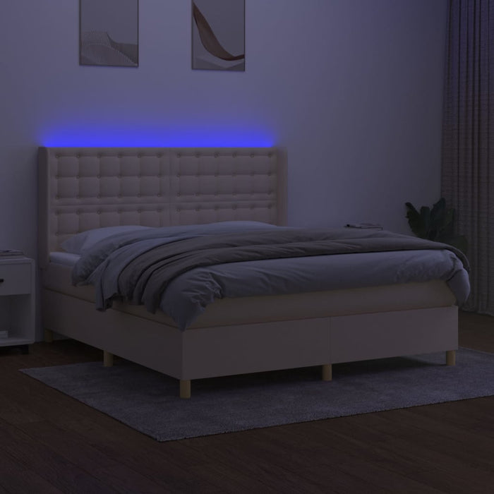 Letto a Molle con Materasso e LED Crema 160x200 cm in Tessuto 3139210