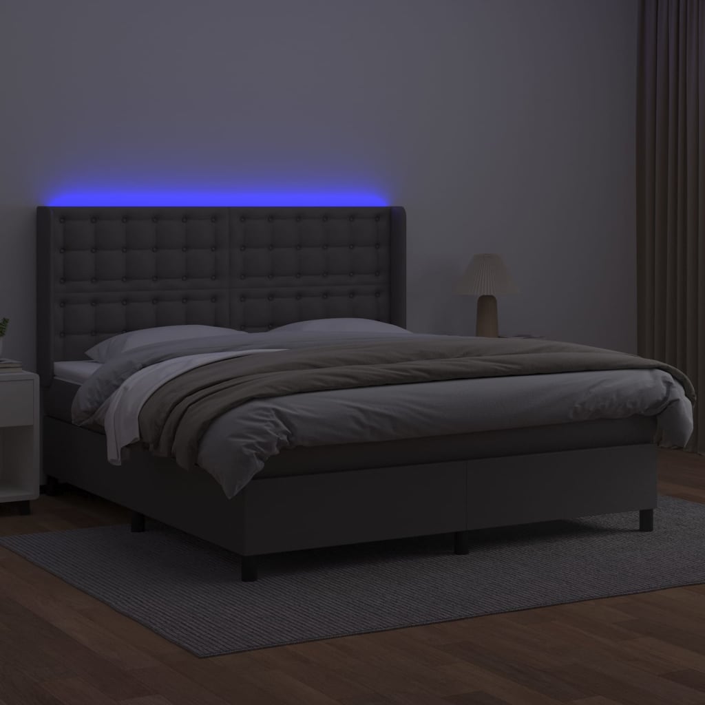 Giroletto Molle con Materasso e LED Grigio 160x200cm Similpelle 3139395