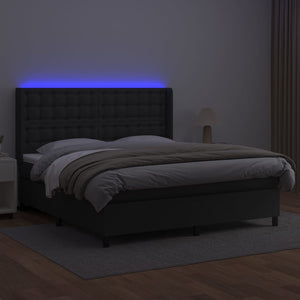 Giroletto a Molle con Materasso e LED Nero 180x200cm Similpellecod mxl 93012