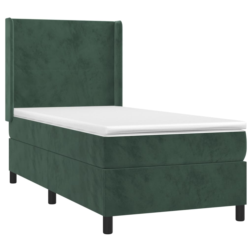 Letto a Molle con Materasso e LED Verde Scuro 80x200cm Velluto 3139412