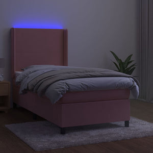 Letto a Molle con Materasso e LED-Struttura Letto con Materasso Rosa 80x200 cm in Velluto 294796
